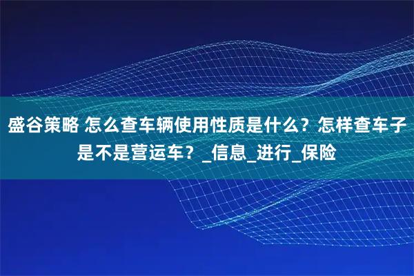 盛谷策略 怎么查车辆使用性质是什么？怎样查车子是不是营运车？_信息_进行_保险